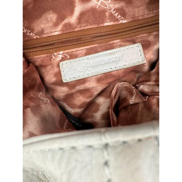 B. Makowsky Bone Handbag Leather Studded Pockets Handle Shoulder Hobo Bag USED - Picture 11 of 12